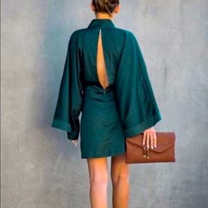 Kabuki Twist Kimono Dress - Dark Green-Small